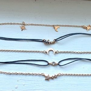 6 pc Bracelet Jewelry Gold T Chain Grey Satin Rhinestones Sapphires Love Charms